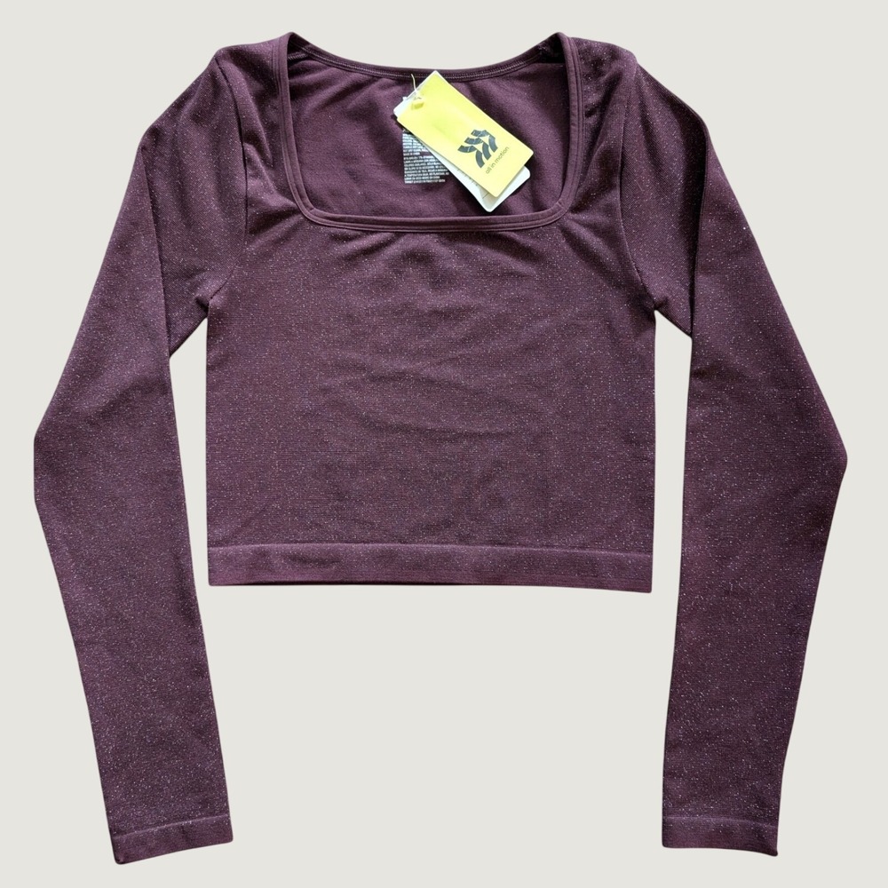 All in Motion Womens Seamless Long Sleeve Cropped Top Purple Sparkle XS NEW